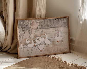 Vintage Goose Decor: Cottagecore Nursery Wall Art (Printed & Shipped)