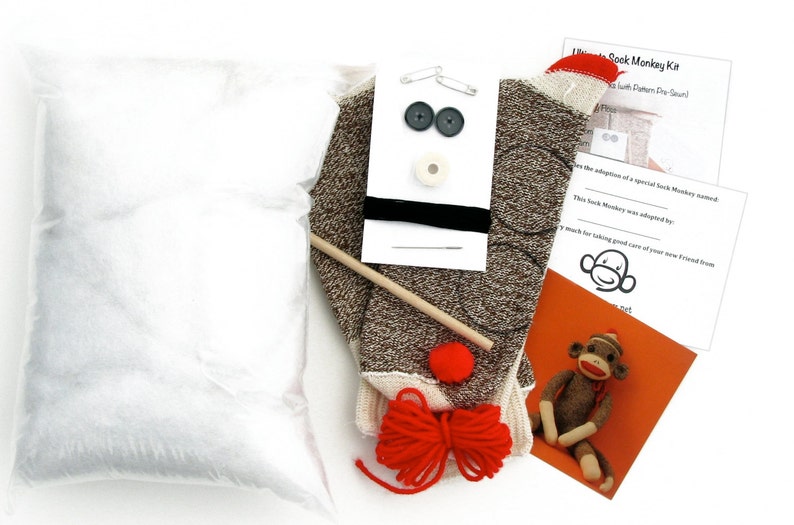 Pre sewn sock monkey kit no sewing machine needed etsy