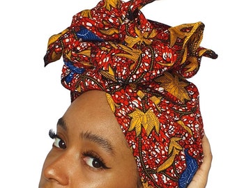 Turban wax /gift for women/Headtie / African print headwrap / ankara headscarf / African headtie / wax print headwrap / headscarf - volcan