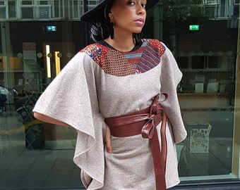 Eve wool poncho cape top, Batwing top, kimono African print cape - by GITAS PORTAL