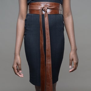 Handmade gift for mum, dark Brown leather obi wrap belt, ladies plus size belt, leather sash, gifts for her, long belt - Gitas Portal