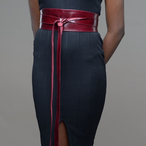 100% fait à la main en cuir véritable femmes Obi ceinture ceinture auto noeud cravate Cinch taille unique, ceinture en cuir sang de bœuf - Gitas Portal