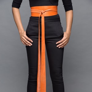 Real Leather handmade obi belt, lWaist cincher leather wrap belt, plus size belt, , gifts for her, long wide belt, ORANGE belt- Gitas Portal