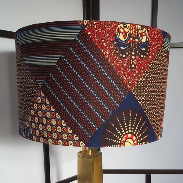 Pendant lampshade, handmade drum lampshade, ceiling or floor base African wax print lampshade - all sizes - Earth