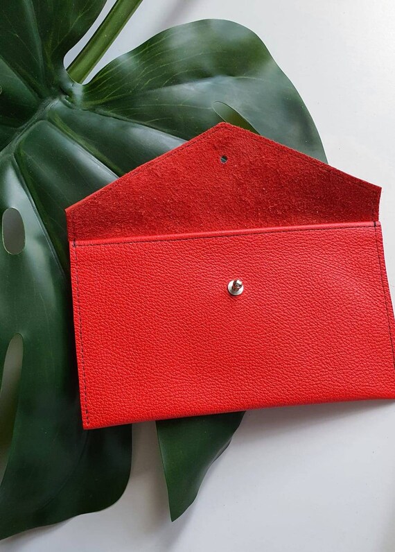 Leather Pouch Red Money Purse Handmade Real Leather Wallet 