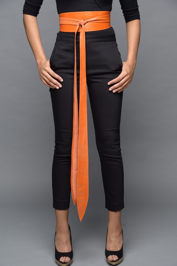7587 Woman\'s Wide Pu Leather Obi Belt- Self Tie Cinch Wrap Around Amazon.com: Kawailay Women Obi Belt Pu Leather Waist Wide  main image 2