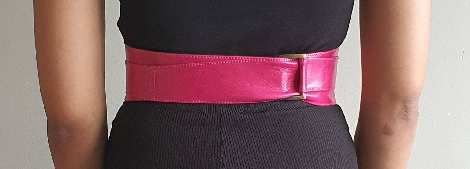 4415 Obi Belt For Women – Wide Waist In Faux Leather, Mica- Fuchsia Burgundy Red Vegan Leather Wrap Belt - Polina Couture main image 4