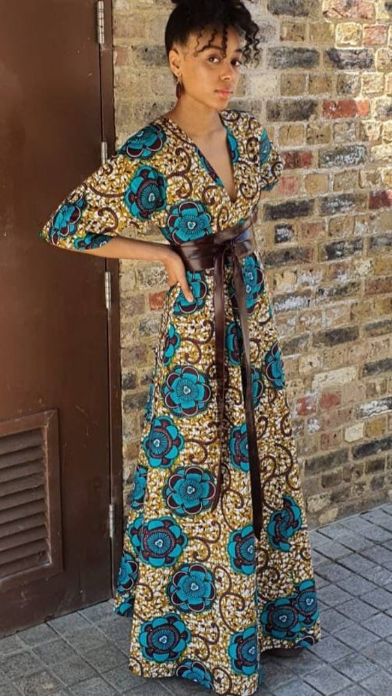 Maxi Dress Long African V-neck Dress 