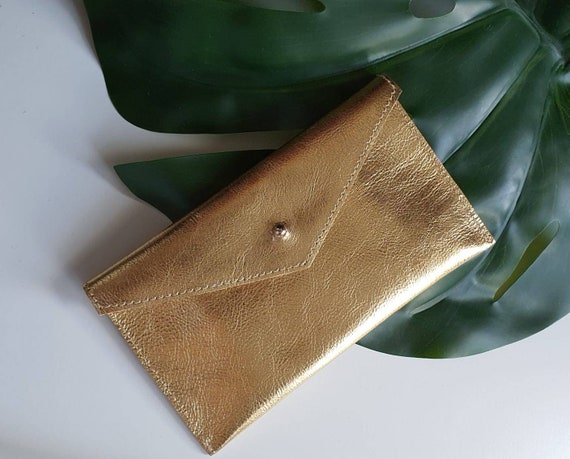 Gold Leather Purse Handmade Real Leather Wallet Coin Purse