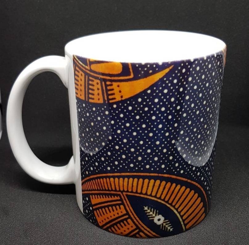 Mugs/ wedding gift/ unique coffee mugs / printed mugs / cups / ankara gifts/ gifts for her/ gifts for him/ unique gifts/ - Blue leaf