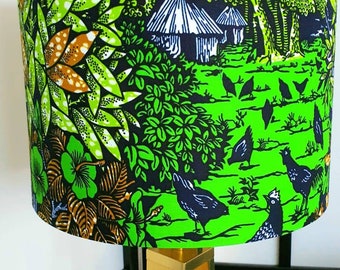 Handmade African Wax Print Lampshade: Village Scene Home Decor