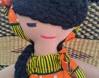 Gifts for children, Handmade fabric felt multicultural African dolls, dolls for babies and adults, dark skin toned dolls - Brenda