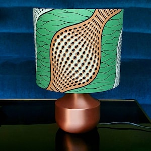 Pendant lampshade, handmade drum lampshade, ceiling or lamp base African wax print lampshade - all sizes - Sea Moss