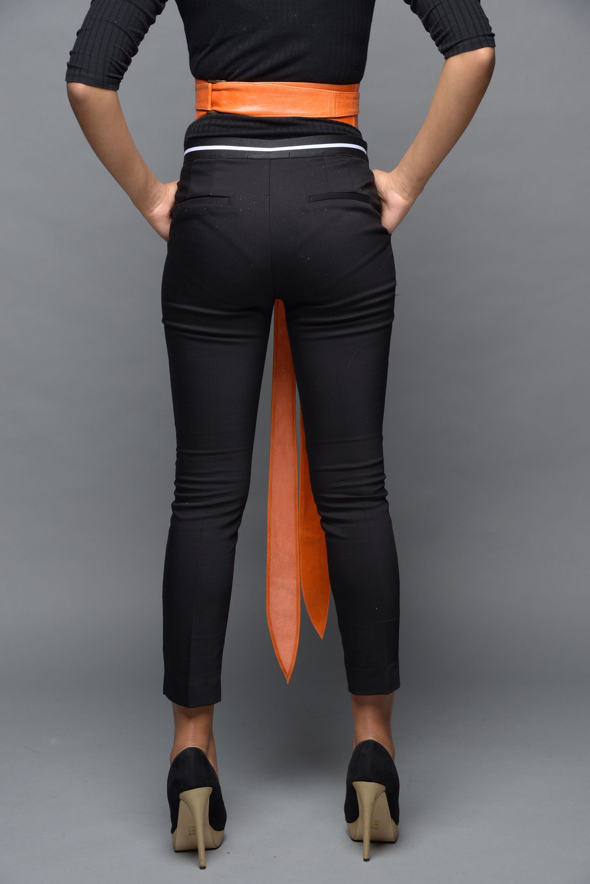 Orange Vegan Leather Obi Wrap Statement Belt Buy Orange H Belt Strap | Reversible Vegan Leather 38 Mm  main image 3