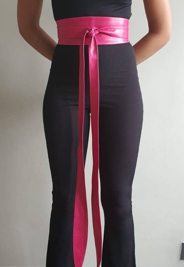 Handmade Pink Leather Obi Belt: Brass Buckle Wrap Belt - Etsy display picture 1