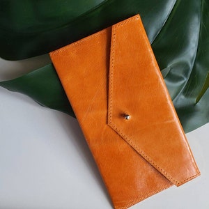 Orange Leather pouch, gifts for her, handmade real leather purse, coin purse, pocket wallet, accessories for her, mini leather coin purse