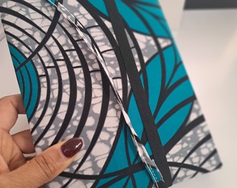 A5 Padded fabric African print notebook/ mothers day gift/ journal notebook /birthday self care gift/ ankara writing book - Turquoise Grey