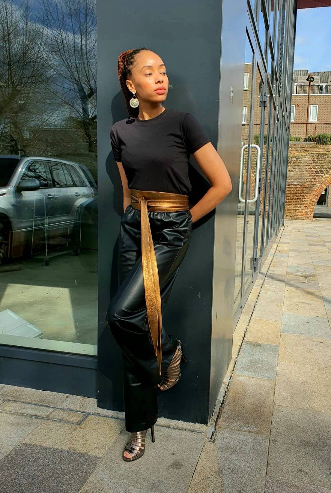 Handmade Metallic Bronze Belt, Plus Size Wrap Sash, Leather  display picture 1