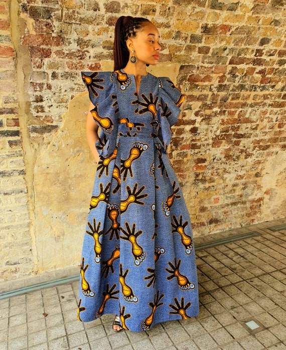 Robe maxi imprimé africain Ankara, longue robe africaine, vêtements  africains, robe kimono, robe de soirée Ankara Nakiya Maxi - Etsy France