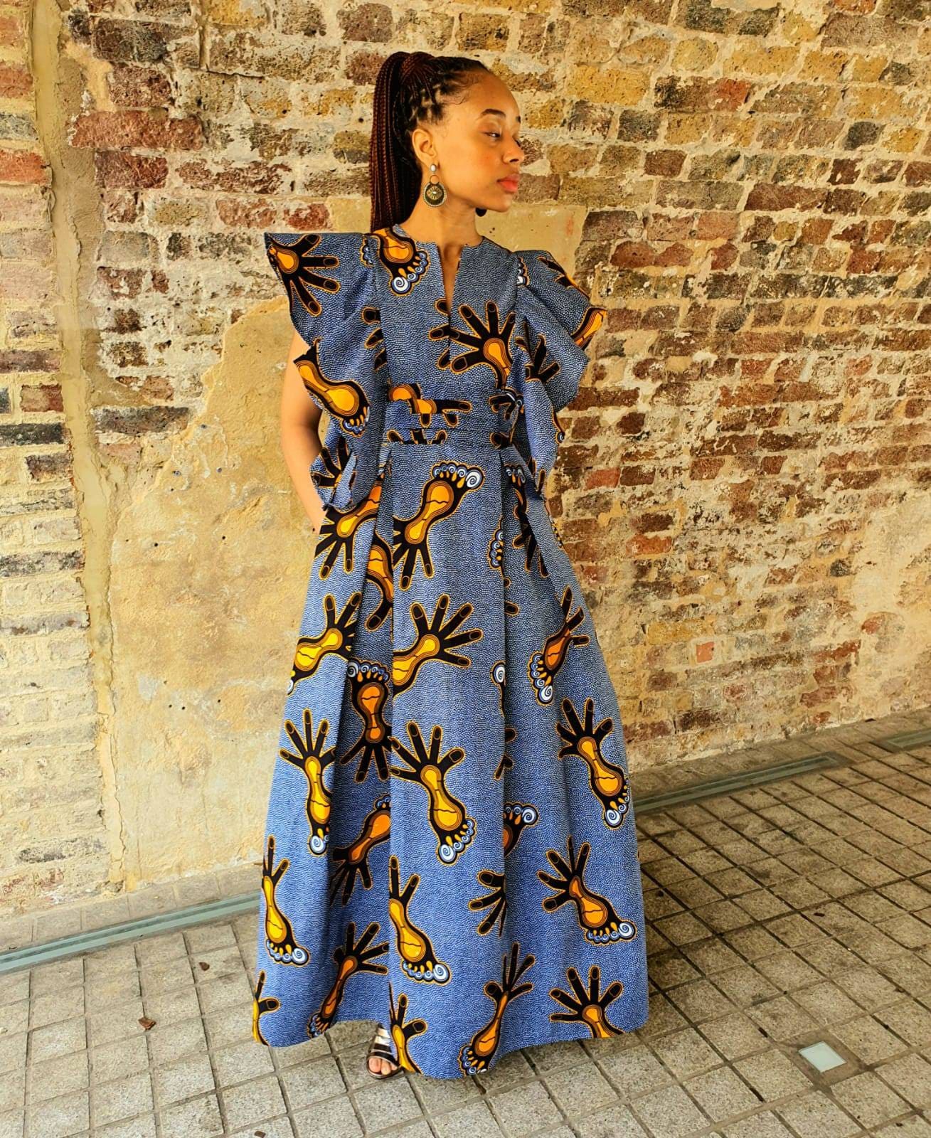 アンカラマキシドレス：アフリカンプリント着物イブニングドレス