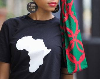 Cotton printed Tshirt/ unisex graphic tees/ African print shirt/ African map printed top/ printed tops - in black by GITAS PORTAL
