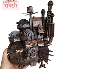 Wooden 3D Howl's Moving Castle Puzzle Kit – DIY Fantasy Wood Model – Steampunk Miniature Castle Decor – Handmade Gift for Kids & Adults
