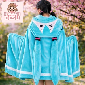 Hatsune Miku Bärbar Filt – Multifunktionell Plyschfilt med Hoodie – Kawaii Anime-pläd för fans