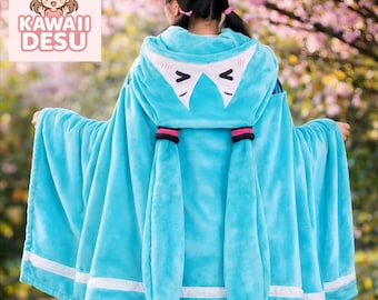 Coperta indossabile di Hatsune Miku – Felpa con cappuccio multiuso in peluche – Coperta kawaii anime per fan