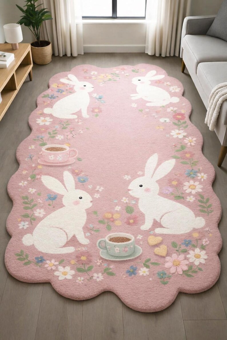 Hand-tufted Wool Bunny Rug – Pink Floral Nursery Carpet - Etsy