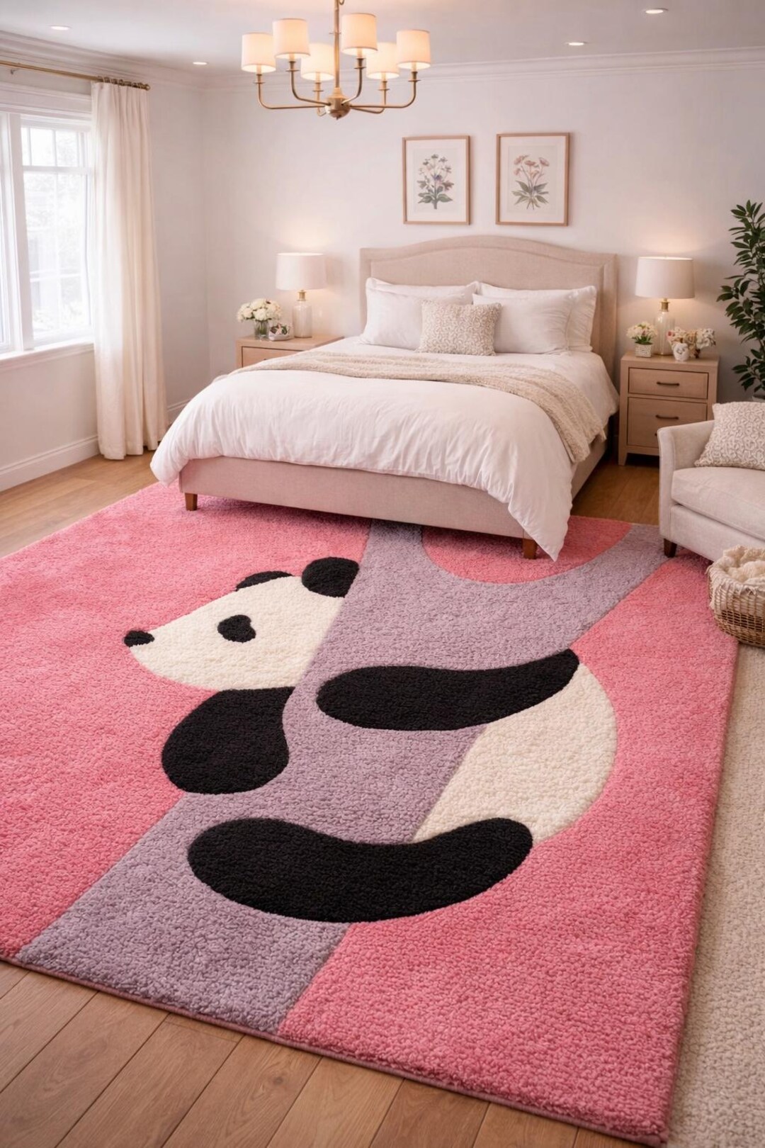 Real Panda Rug Hand-tufted Wool Panda Rug, Pink Kids Nursery Decor Room Rug - Etsy