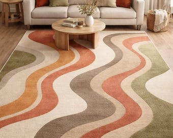 Hand Tufted Wool Area Rug Modern Abstract Wavy Disigner Rug For Living Room Rugs