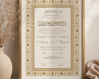 Redigerbar islamisk Nikah Nama, utskrivbar guldvigselkontrakt, vigselbevis, digital nedladdning i A4 A3