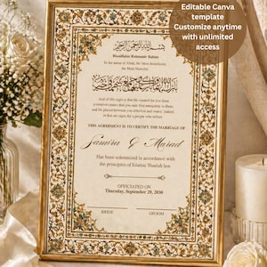 Gold Nikah Certificate, Editable Marriage Contract, Muslim Wedding Keepsake, Digital Download