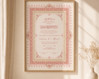 Editable Islamic Nikah Nama Certificate, Pink Beige Floral Wedding Contract (Digital Download)