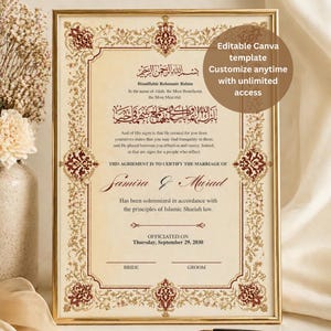 Islamic Marriage Contract Printable, Editable Nikah Certificate, Arabic Calligraphy Wedding Certificate, Digital Download
