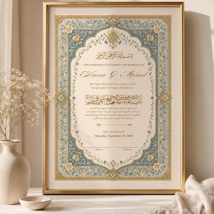 Islamic Nikah Certificate Template, Editable Muslim Marriage Contract, Vintage Floral Design (A3 A4)