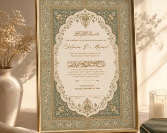 Islamic Nikah Certificate, Persian Floral Wedding Contract, Editable Marriage Document (Digital Download)