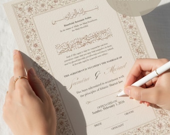 Bearbeitbare Heiratsurkunde, druckbare Nikah-Urkunde, individuelles Hochzeitsgeschenk für Paare, kostenlose Canva-Vorlage
