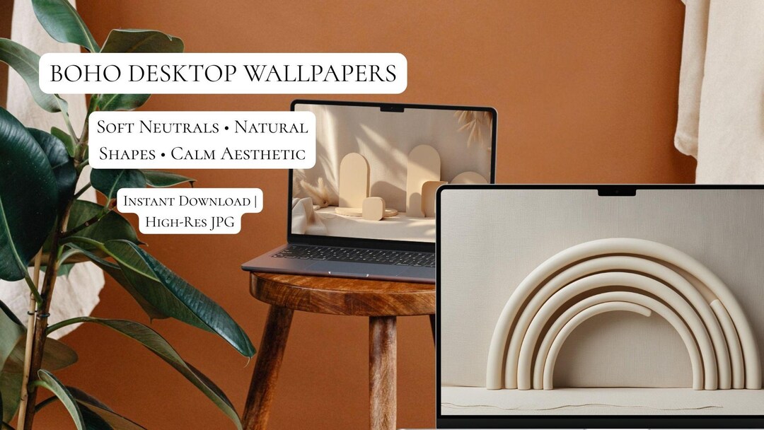 Boho Neutral Desktop Wallpaper Pack | Minimal Beige Mobile Wallpaper ...