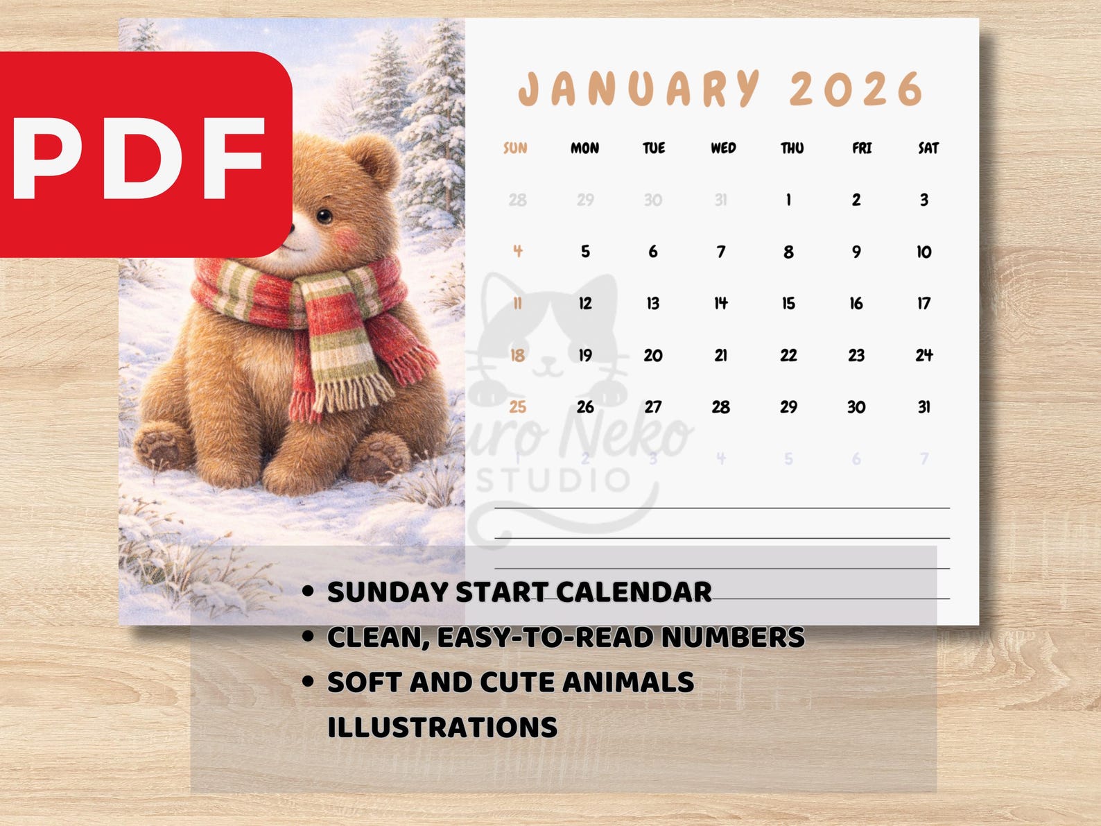 2026 Cute Animals Calendar Printable | Monthly Animal Calendar | A5 ...