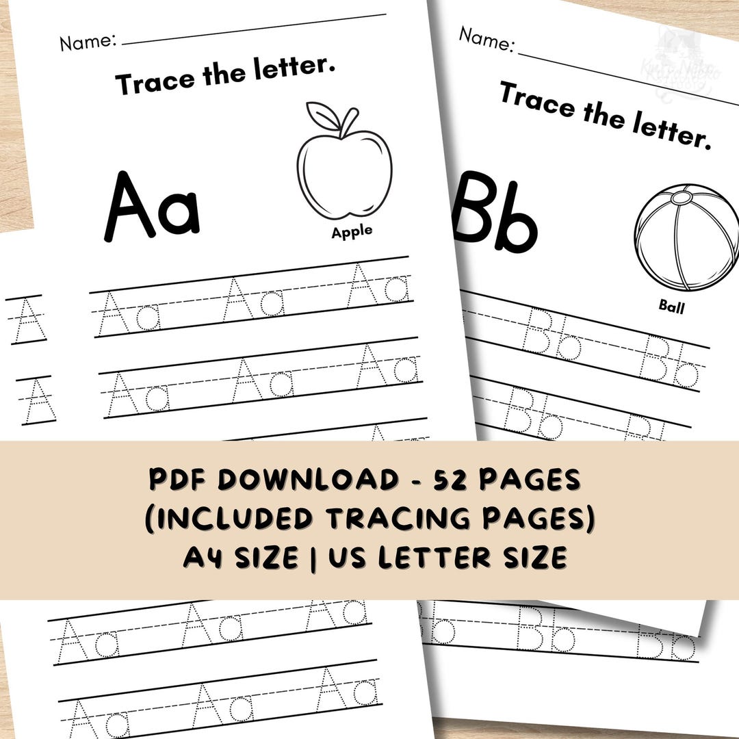 Alphabet Tracing Worksheets A-Z | Preschool Kindergarten Handwriting ...
