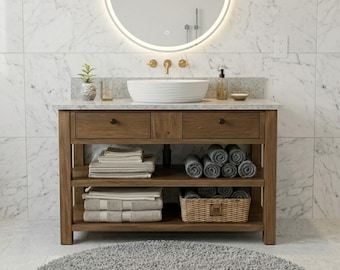Rustic reclaimed wood vanity, Handmade bathroom cabinet, Farmhouse style, Natural wood sink stand