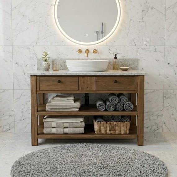 Rustic reclaimed wood vanity, Handmade bathroom cabinet, Farmhouse style, Natural wood sink stand