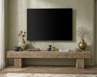 Mueble para TV de madera reciclada, consola multimedia rústica moderna, centro de entretenimiento de estilo granja, mesa consola hecha a mano