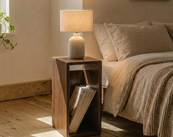 Wooden Nightstand with Storage - Minimalist Bedside Table for Bedroom & Living Room