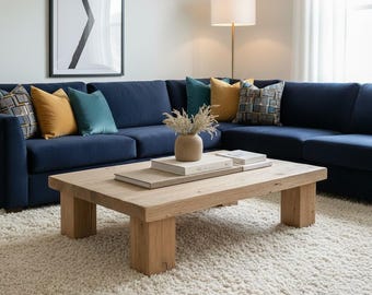 Handmade Natural Solid Wood Coffee Table, Minimal Rustic  Living Room Table
