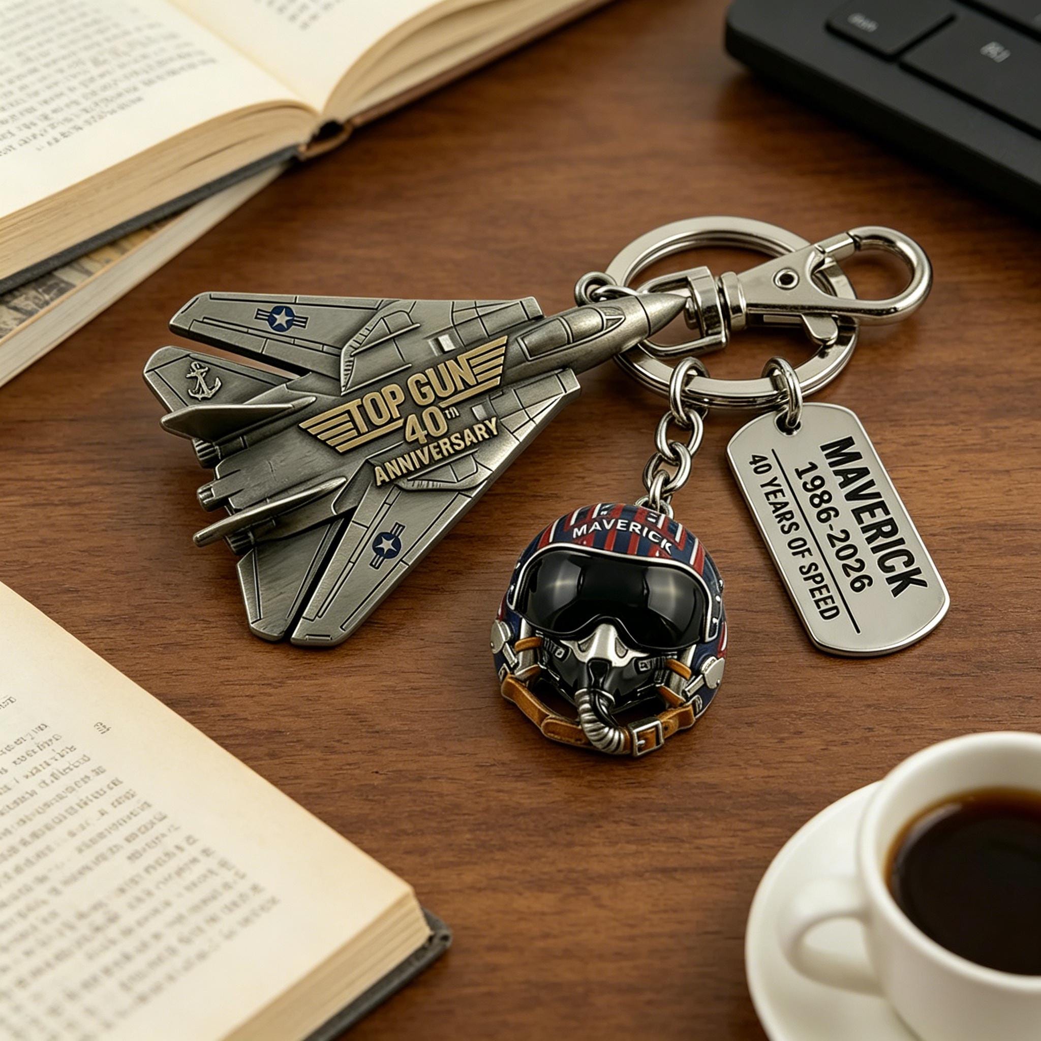 Top Gun 40th Anniversary Keychain Charm,f-14 Tomcat Fighter Jet