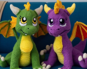 Paquete de patrones de ganchillo para bebé dragón: PDF de amigurumi de dragón 2 en 1