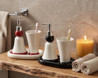 Ceramic Bathroom Set, Modern Vanity Tray Organizer, Minimalist Wash Set
