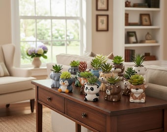 Handmade Cartoon Animal Ceramic Succulent Planter, Desk Decor